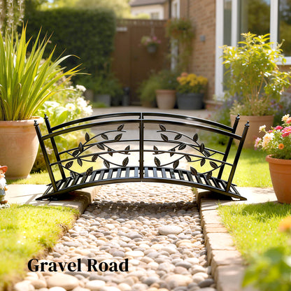 1.2M Metal Garden Bridge with Safety Railings, Outdoor Pond Bridge, Arch Decorative Footbridge for Creek Stream