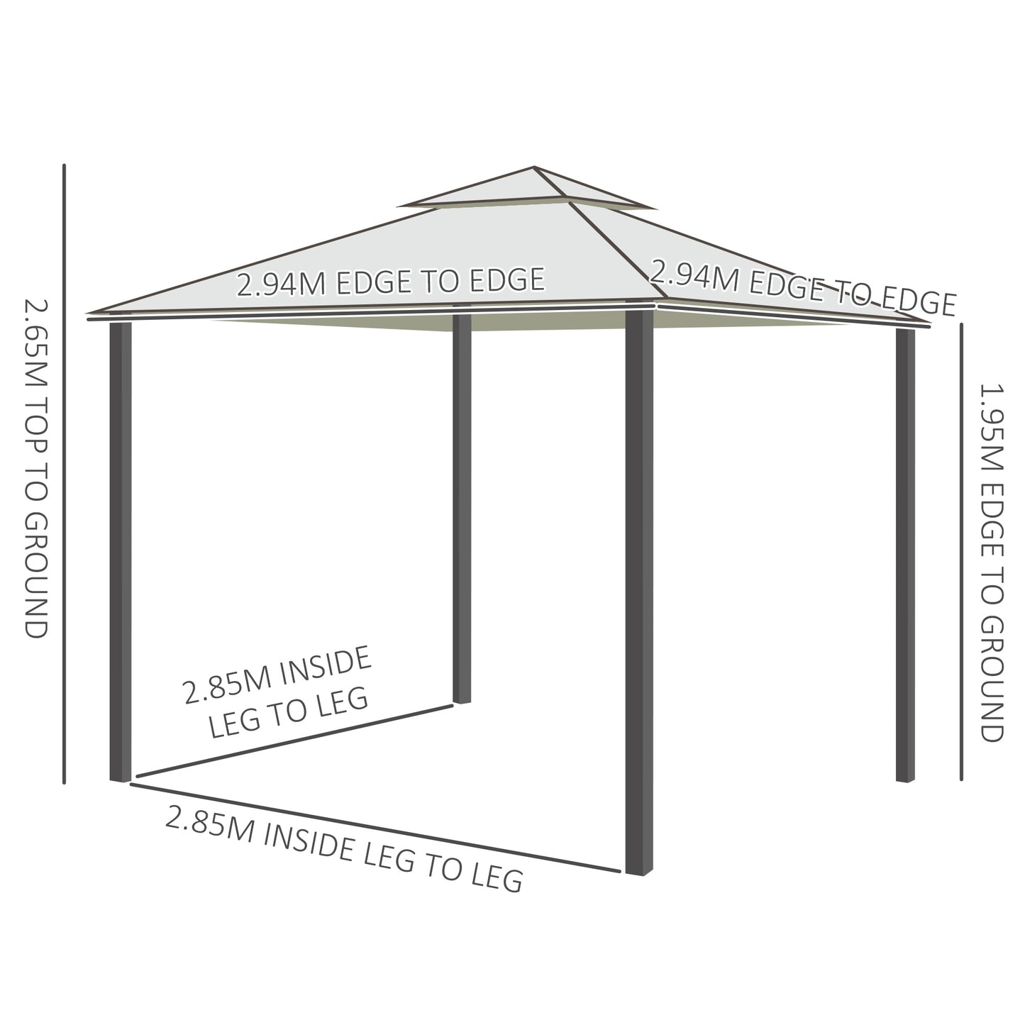 3 x 3 m Metal Gazebo, Double Roof Canopy Shelter with Mesh Sidewalls, Cream White