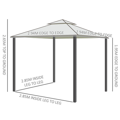 3 x 3 m Metal Gazebo, Double Roof Canopy Shelter with Mesh Sidewalls, Cream White
