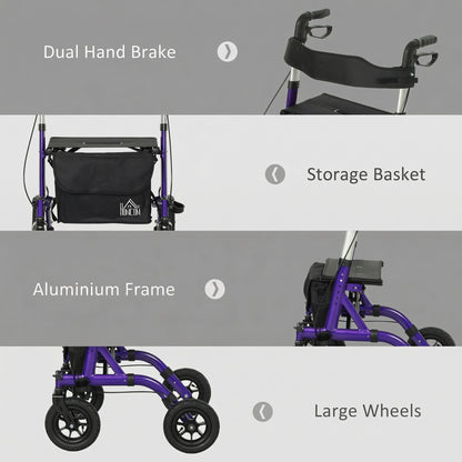 Folding Adjustable Rollator with Dual Brakes & 6 Adjustable Handle Heights for Seniors Purple