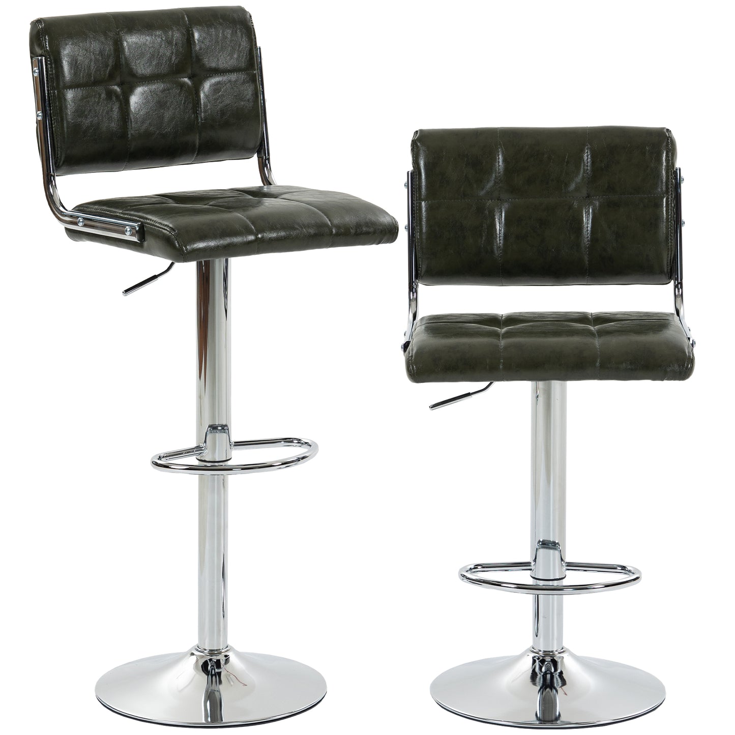Bar Stools Modern PU Leather Adjustable Breakfast Bar Stools Backrest Set of 2 Green