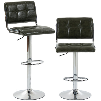 Bar Stools Modern PU Leather Adjustable Breakfast Bar Stools Backrest Set of 2 Green