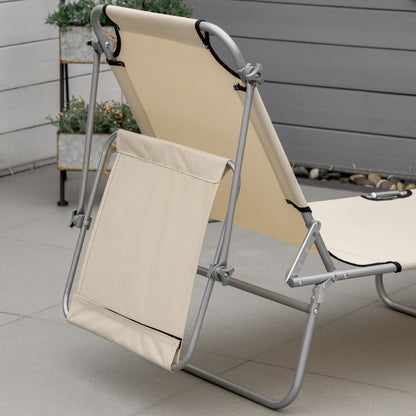 Folding Sun Lounger with Canopy, Reclining Sunbed with 4-Position Adjustable Backrest, 600D Oxford Cloth