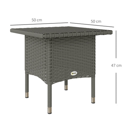 Rattan Side Table, Outdoor Coffee Table with Plastic Board Under the Full Woven Table Top for Patio, Garden, Balcony, Grey