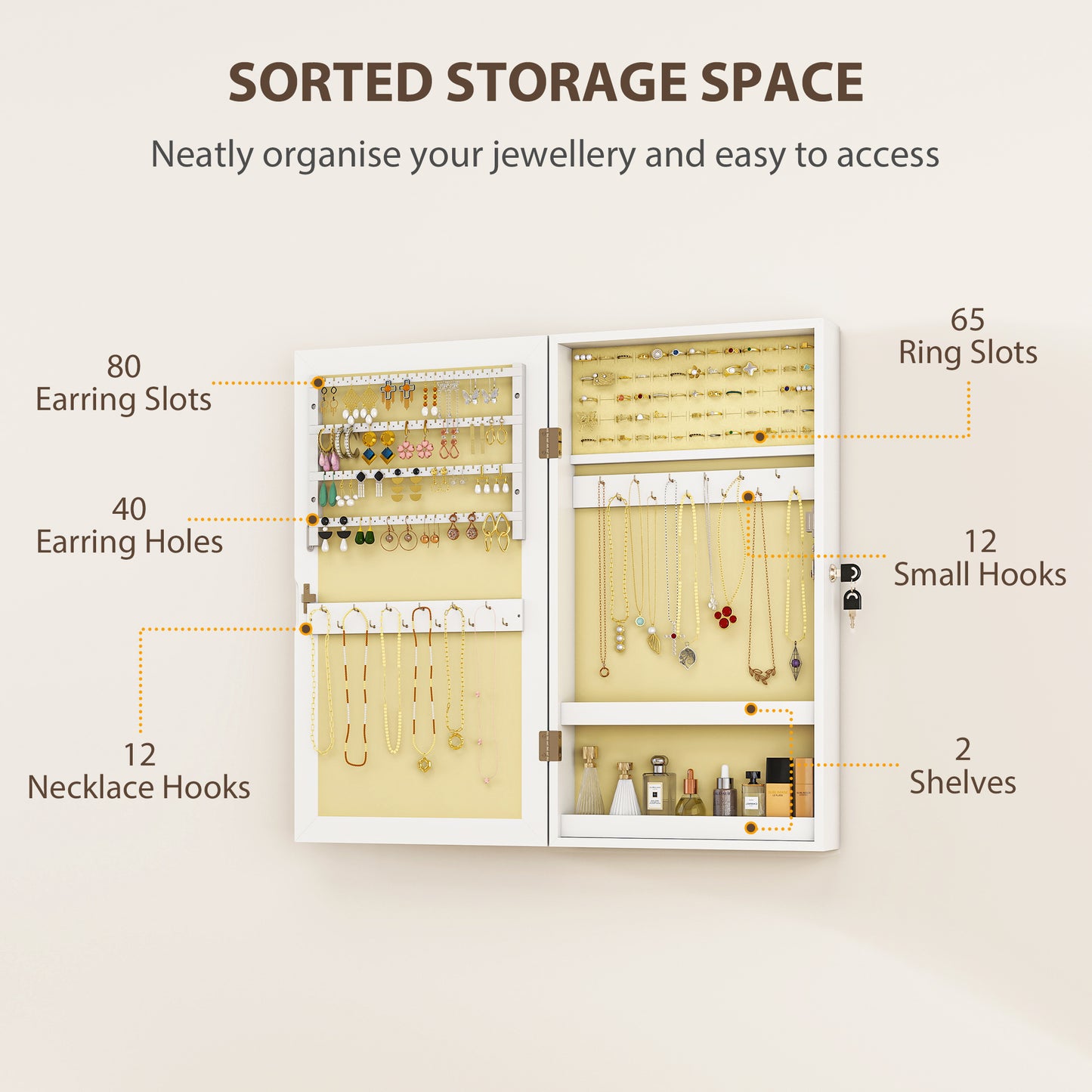 Jewelry Cabinet, Jewelry Storage Cabinet with Mirror, White