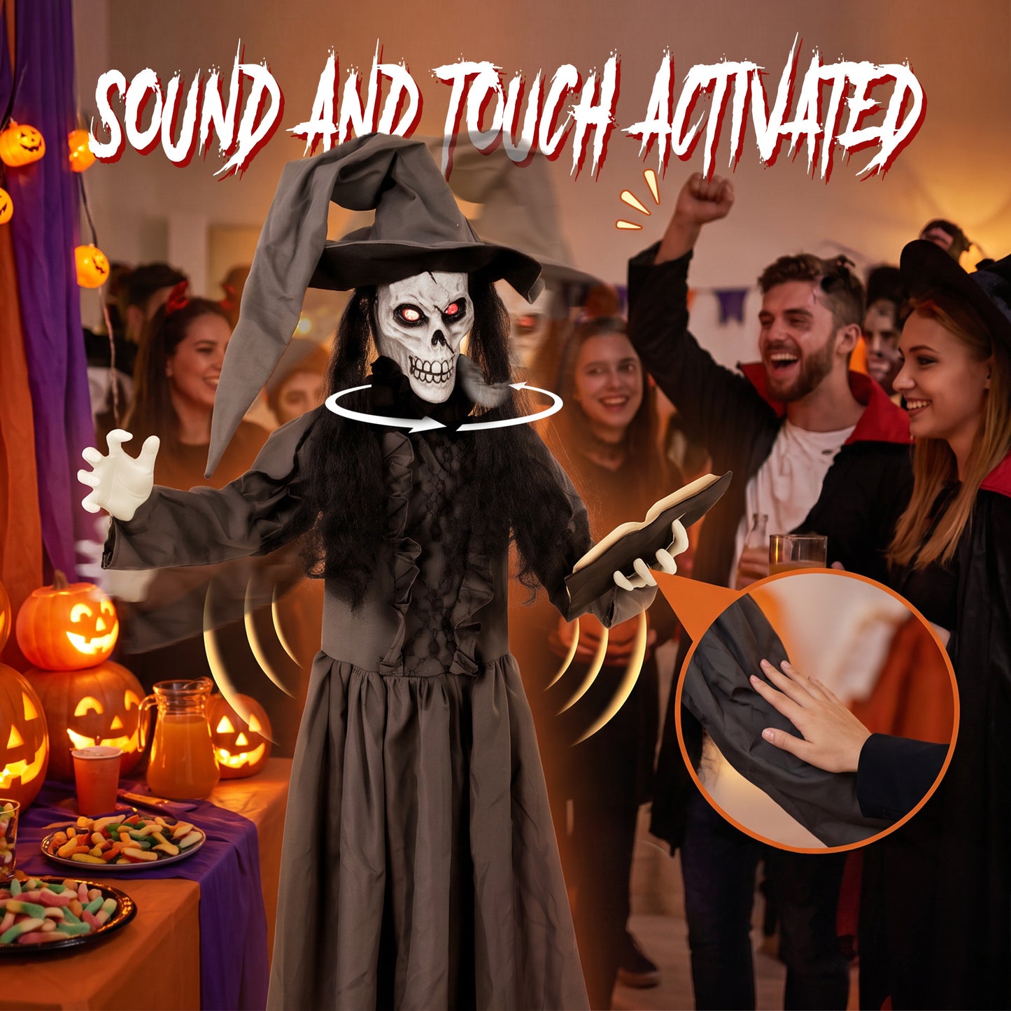 180cm Life Size Animated Witch Halloween Decorations Outdoor Indoor, Scary Halloween Animatronics Decor