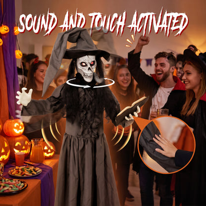 180cm Life Size Animated Witch Halloween Decorations Outdoor Indoor, Scary Halloween Animatronics Decor