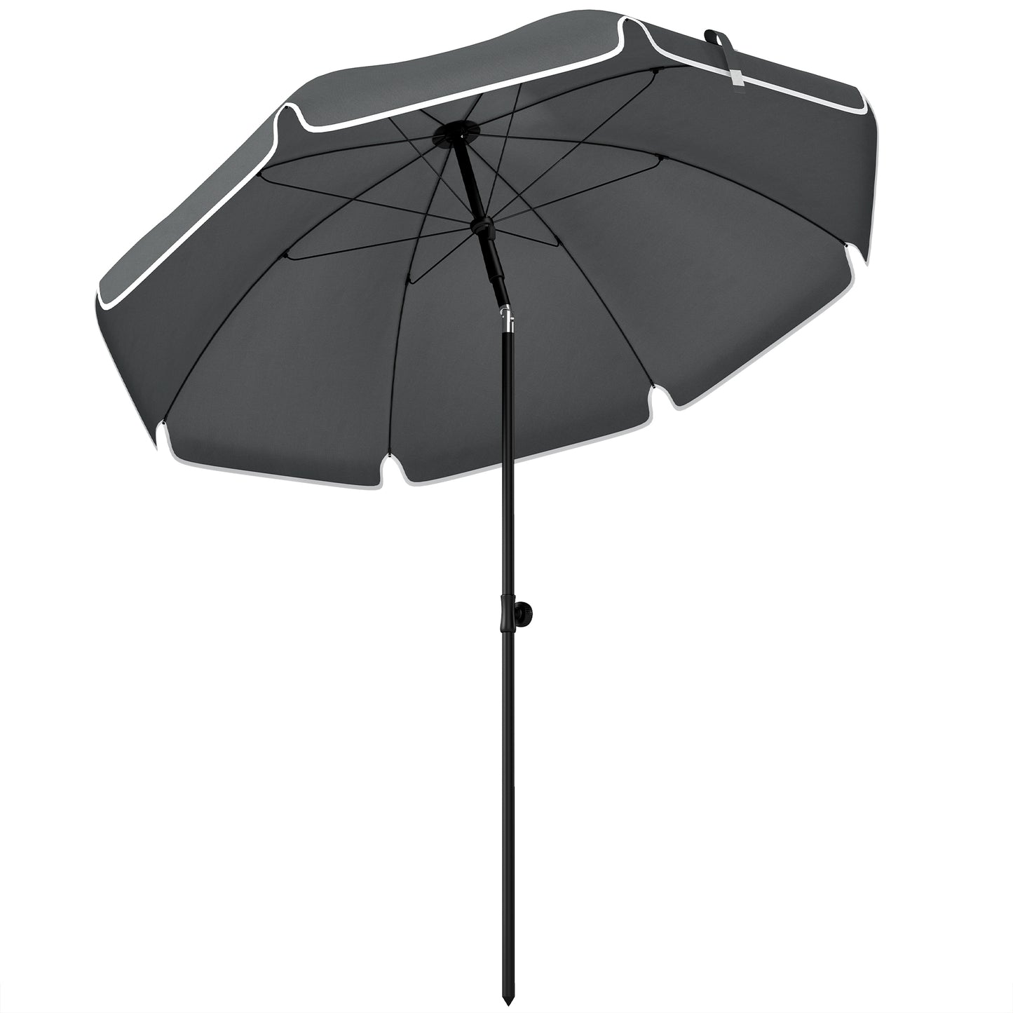 1.8 m Beach Umbrella Parasol with Sand Anchor, Portable 30° Tilting Patio Sun Shade with Adjustable Height, Dark Grey