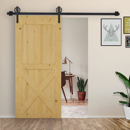 6.6 FT/ 2000mm Carbon Steel Sliding Barn Door Kits Hardware Closet Set Track System for Single Wooden Door Industrial Wheel S