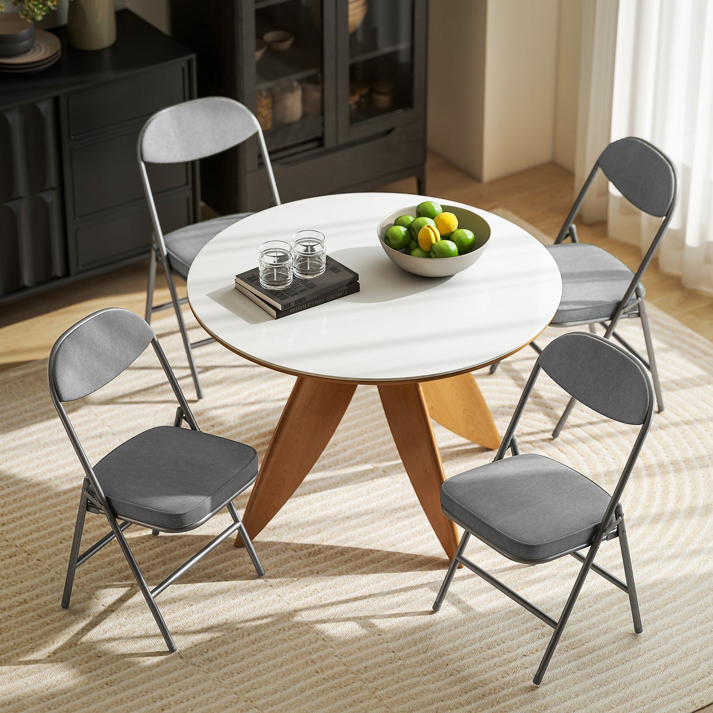Set of Four Folding Corduroy Seat Chairs - Grey