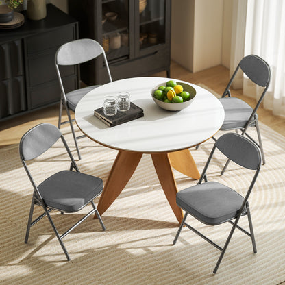 Set of Four Folding Corduroy Seat Chairs - Grey