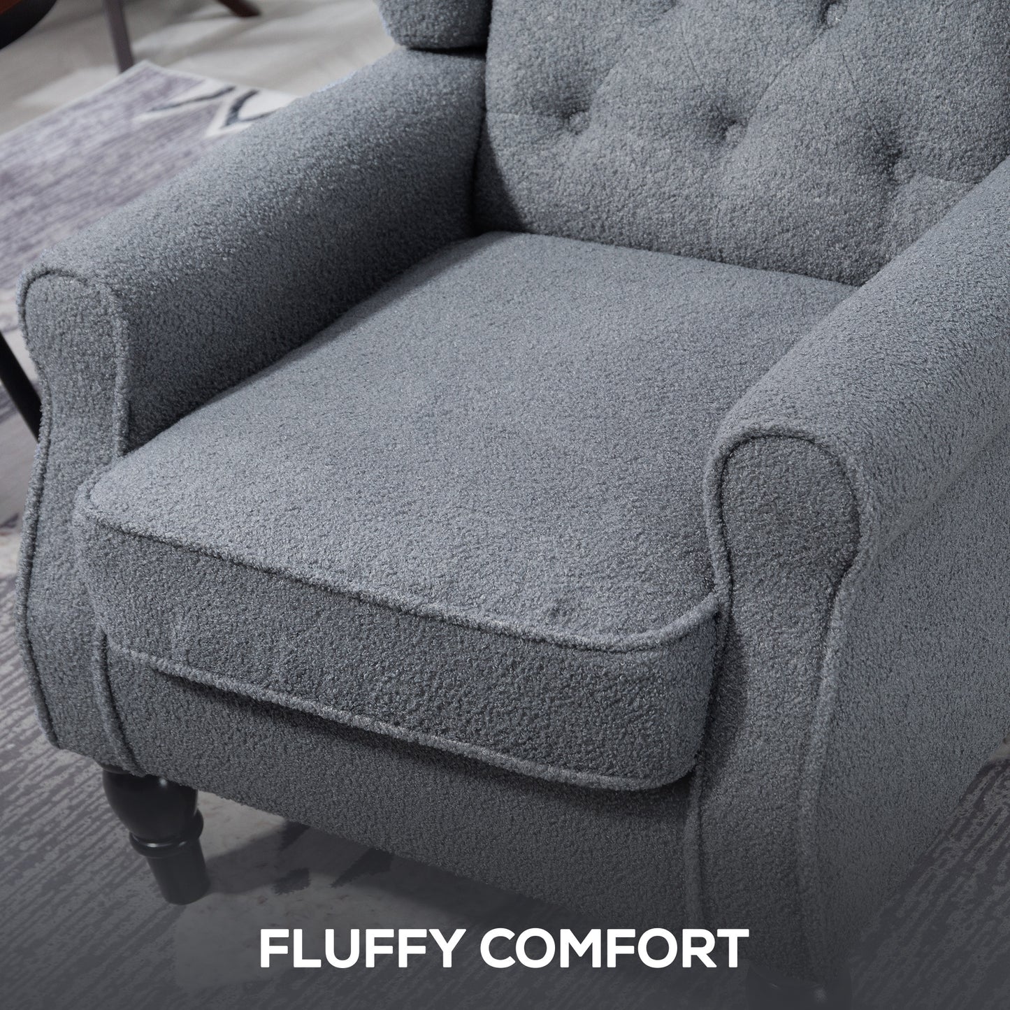Wingback Accent Chair, Retro Upholstered Button Tufted Occasional Chair for Living Room and Bedroom, Grey