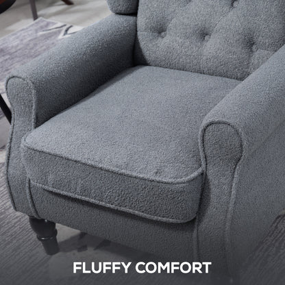 Wingback Accent Chair, Retro Upholstered Button Tufted Occasional Chair for Living Room and Bedroom, Grey