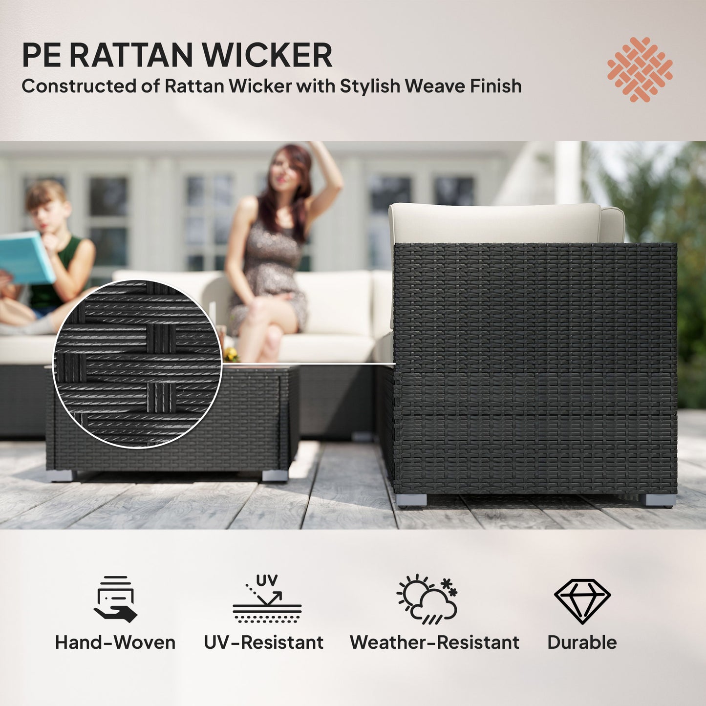 8 Piece Rattan Corner Sofa Set with Wide & Deep Seat, Assembled Aluminium PE Rattan Garden Furniture Set
