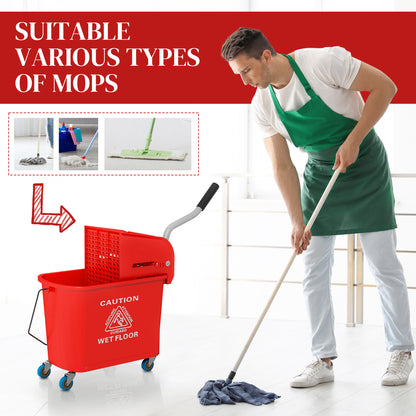 20L Compact Mop Bucket on Wheels, with Water Separation Panel - Red