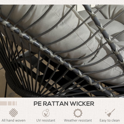 Outdoor PE Rattan Swing Chair with Foldable Basket and Cushion, Garden Patio Hanging Egg Chair with Metal Stand
