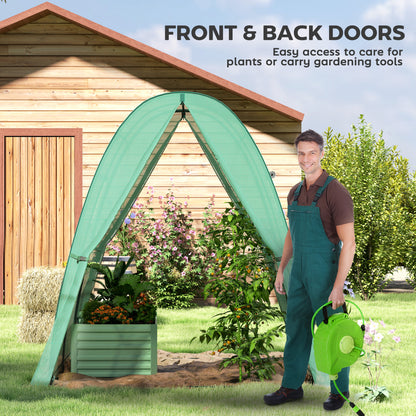 Polytunnel Greenhouse with Sandbags, Walk-In Tunnel Green House with 2 Doors and Screen Windows, 1.8 x 1.8 x 2m, Green
