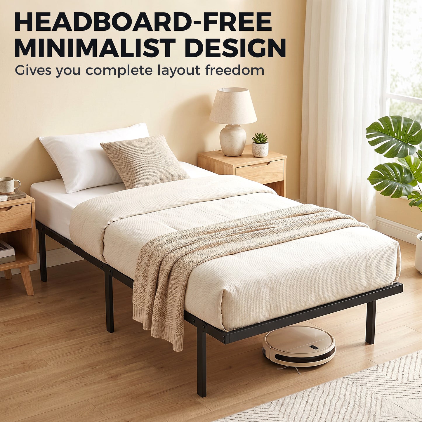 3ft Single Bed Frame with Underbed Storage, Metal Platform Bed Frame with Steel Slat Support, No Box Spring Needed