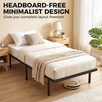 3ft Single Bed Frame with Underbed Storage, Metal Platform Bed Frame with Steel Slat Support, No Box Spring Needed