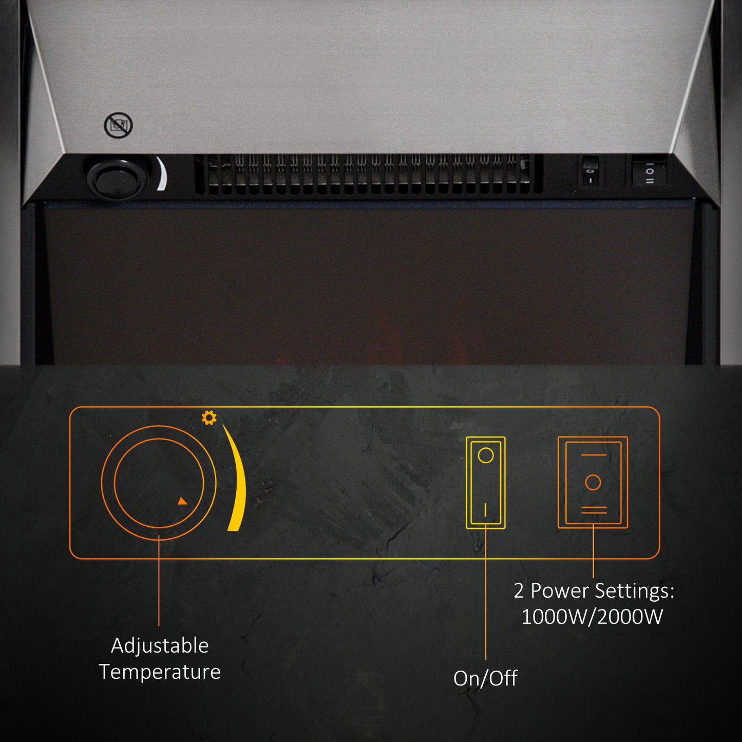 2KW Stainless Steel Electric Fireplace Pebble Burning Effect Heater Fire Flame Indoor Stove LED Lighting