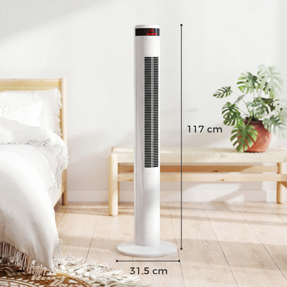 Oscillating Tower Fan Remote Control 3 Speed Modes Cooling Machine White