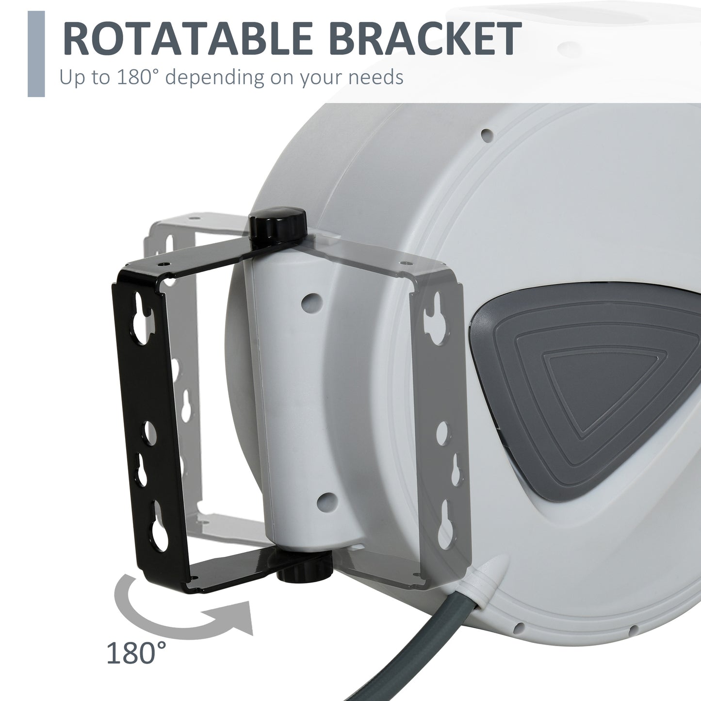 Retractable Air Hose Reel, Wall Mount Auto Rewind Hose- Reel, 10m+ 90cm Diameter 3/ 8" 9.5mm, Connector 1/ 4" BSP, Grey