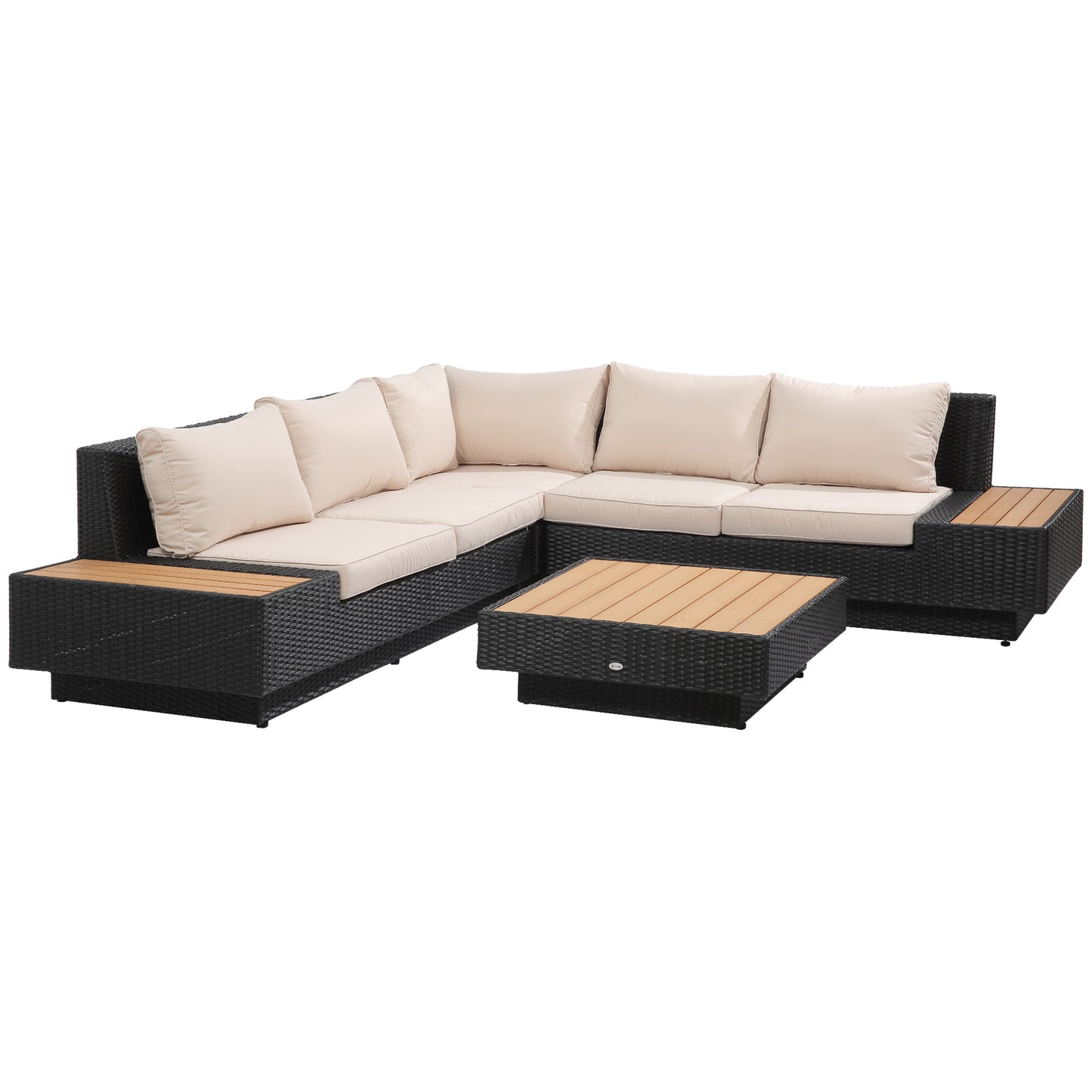 5-Seater Rattan Garden Furniture Outdoor Sectional Corner Sofa with Armrest and Cushions, Black