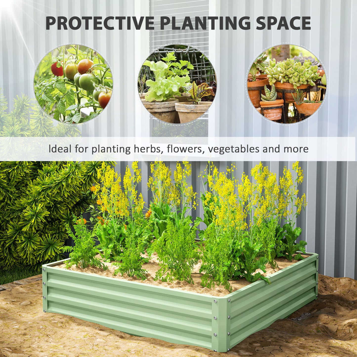 Square Raised Garden Bed Box with Weatherized Steel Frame for Vegetables, Flowers, & Herbs, 120 x 120 x 30cm, Light Green