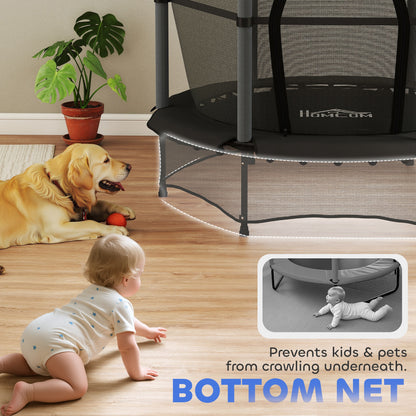 4.6FT/55" Kids Trampoline with Enclosure Net, Outdoor Indoor Use, for Ages 3-10 Years, Black