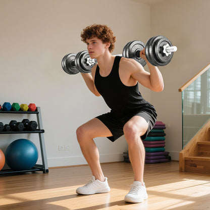 2-in-1 Adjustable Dumbbells Set, 30kg Cast Iron Weights Dumbbells Set with Non-Slip Grip for Strength Training