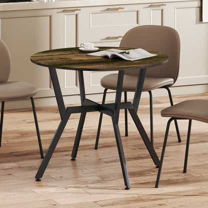 Dining Table, Round Kitchen Table with Black Legs, Anti-slip Foot Pads for Living Room, Dining Room 90 x 76 cm, Rustic Brown