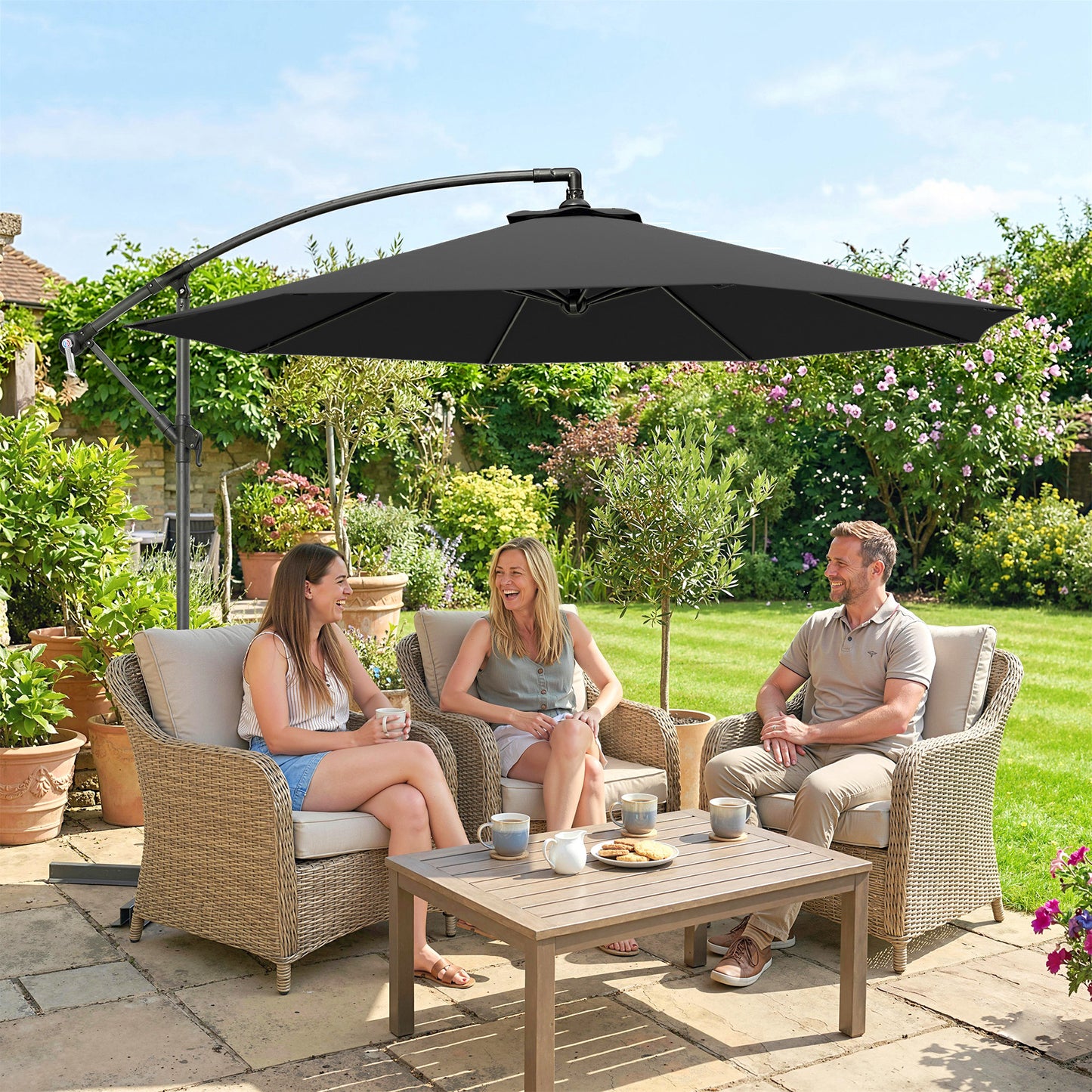 3m Overhanging Cantilever Parasol, with Cross Base - Black