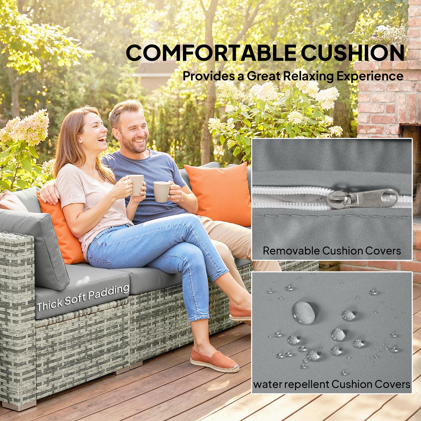 10 Piece Rattan Garden Furniture Set, 3 Corner Sofas with 3 Chairs, 3 Stools and Coffee Table, Outdoor Patio Furniture