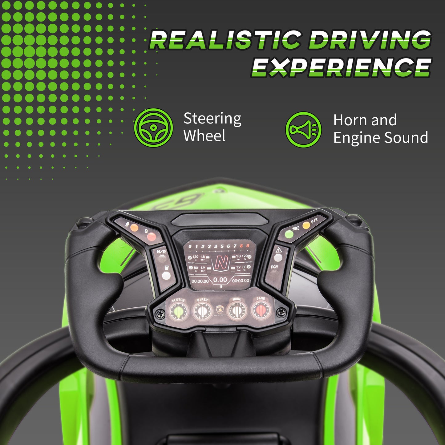 Kids 2-In-1 Lamborghini Ride-On and Stroller, with Horn - Green