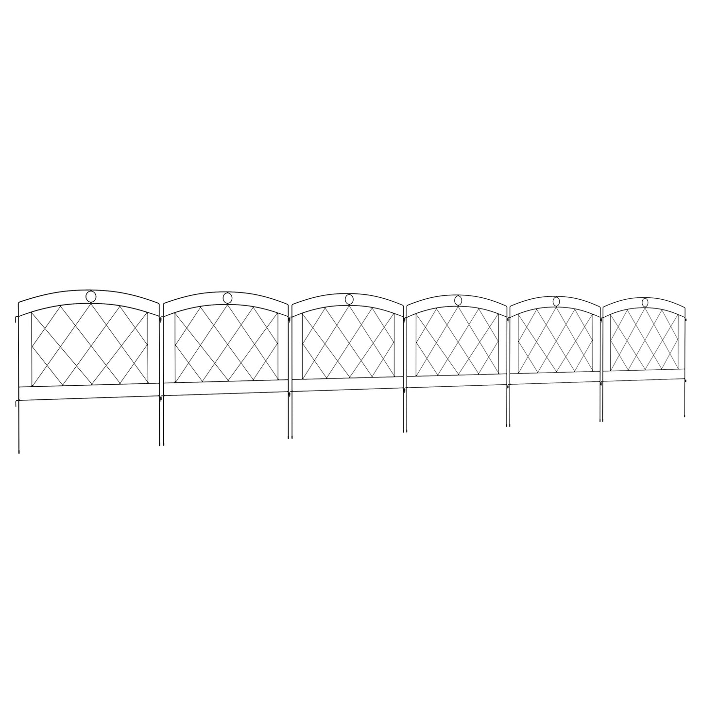 Metal Decorative Outdoor Picket Fence Panels Set of 6, Black