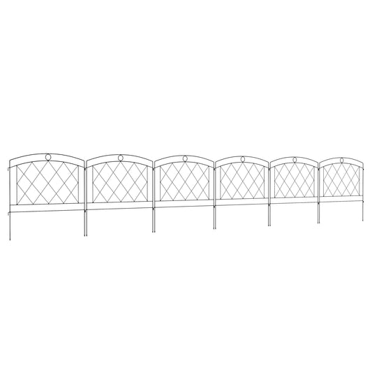 Metal Decorative Outdoor Picket Fence Panels Set of 6, Black