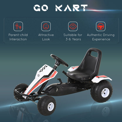 Kids Children Pedal Go Kart Manual Ride On Car w/ Brake Gears Steering Wheel Adjustable Seat 4 Smooth Wheels Racing-Style Whi