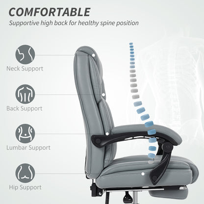 Faux Leather Reclining Office Chair, with Footrest - Grey