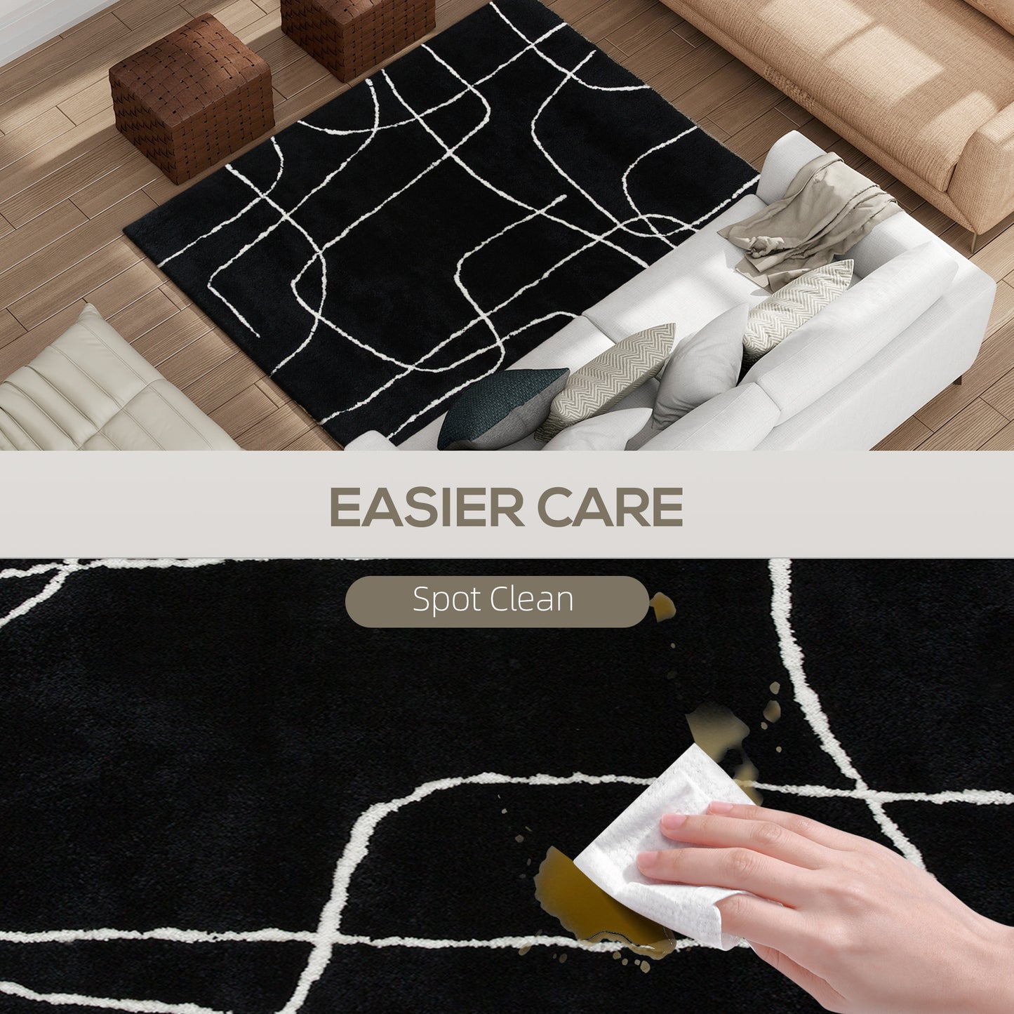 Modern Fluffy Area Rug, Geometric Pattern Washable Rug, Soft High Pile Floor Carpet for Living Room, Bedroom, Dining Room