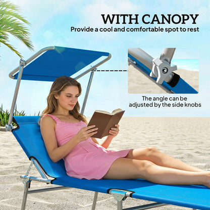 Sun Lounger, with Adjustable Face Canopy - Bright Blue