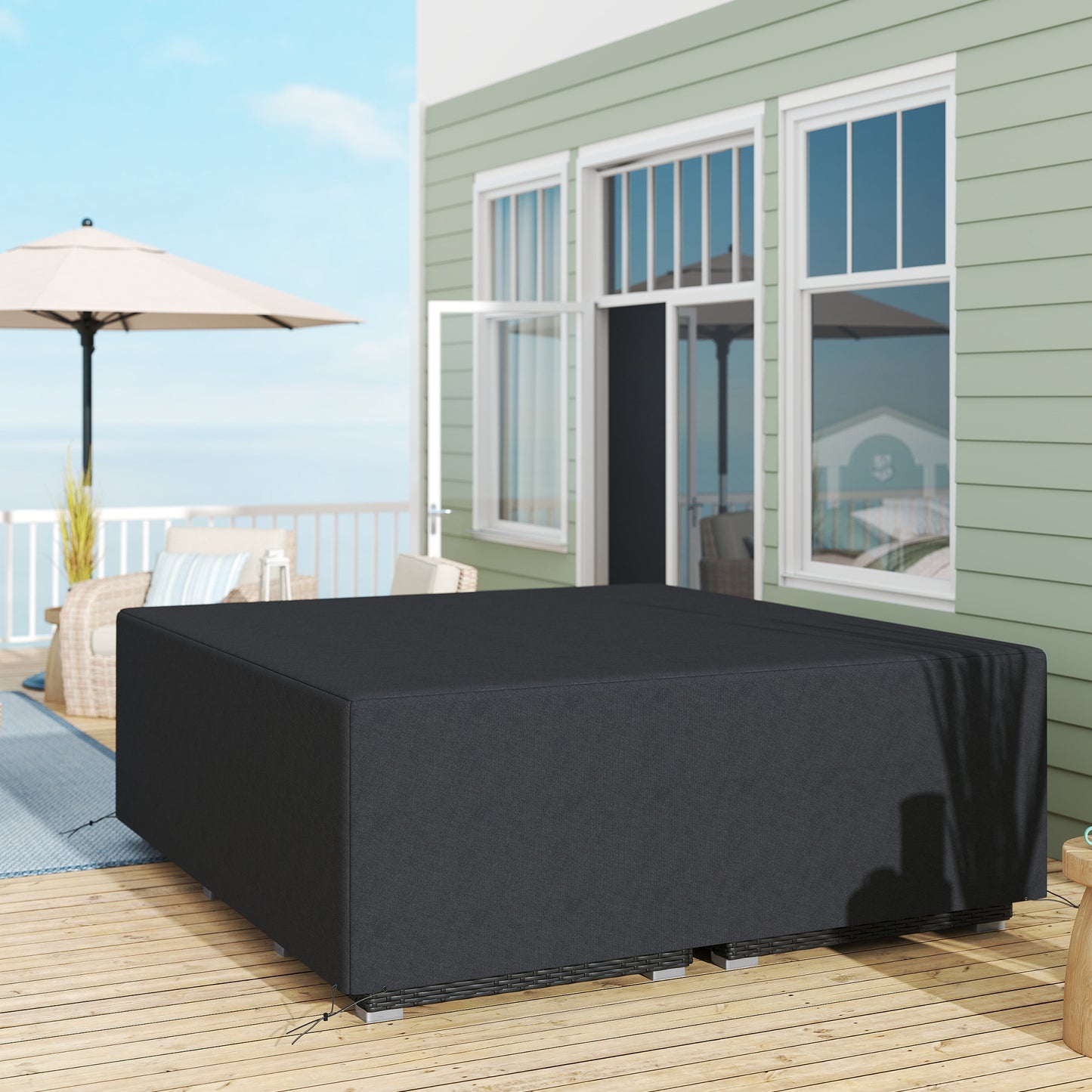 600D Oxford Outdoor Garden Furniture Sofa Set Cover, Waterproof Anti-UV Rattan Sun Lounger Protection Protector Cover