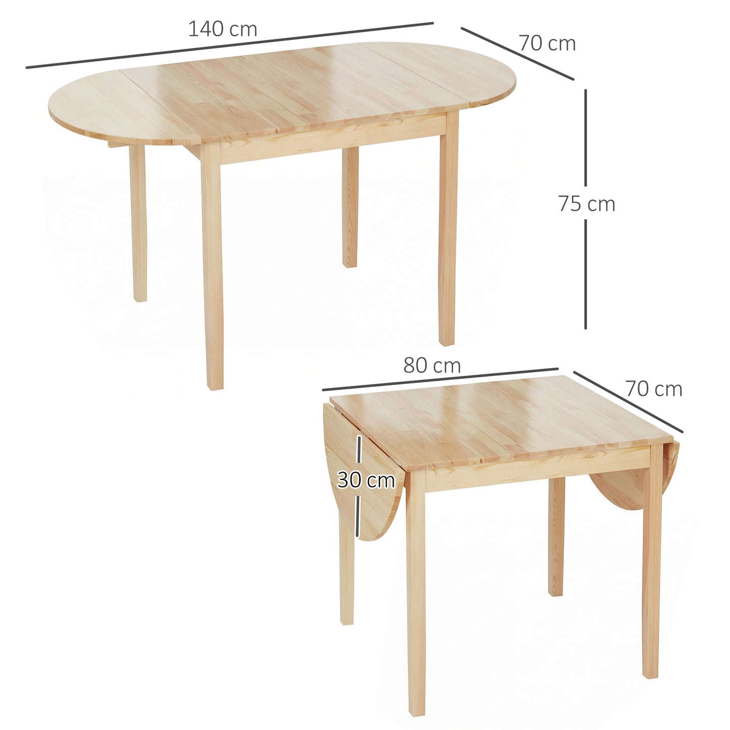 4-6 Person Wooden Drop-Leaf Table - Natural Finish