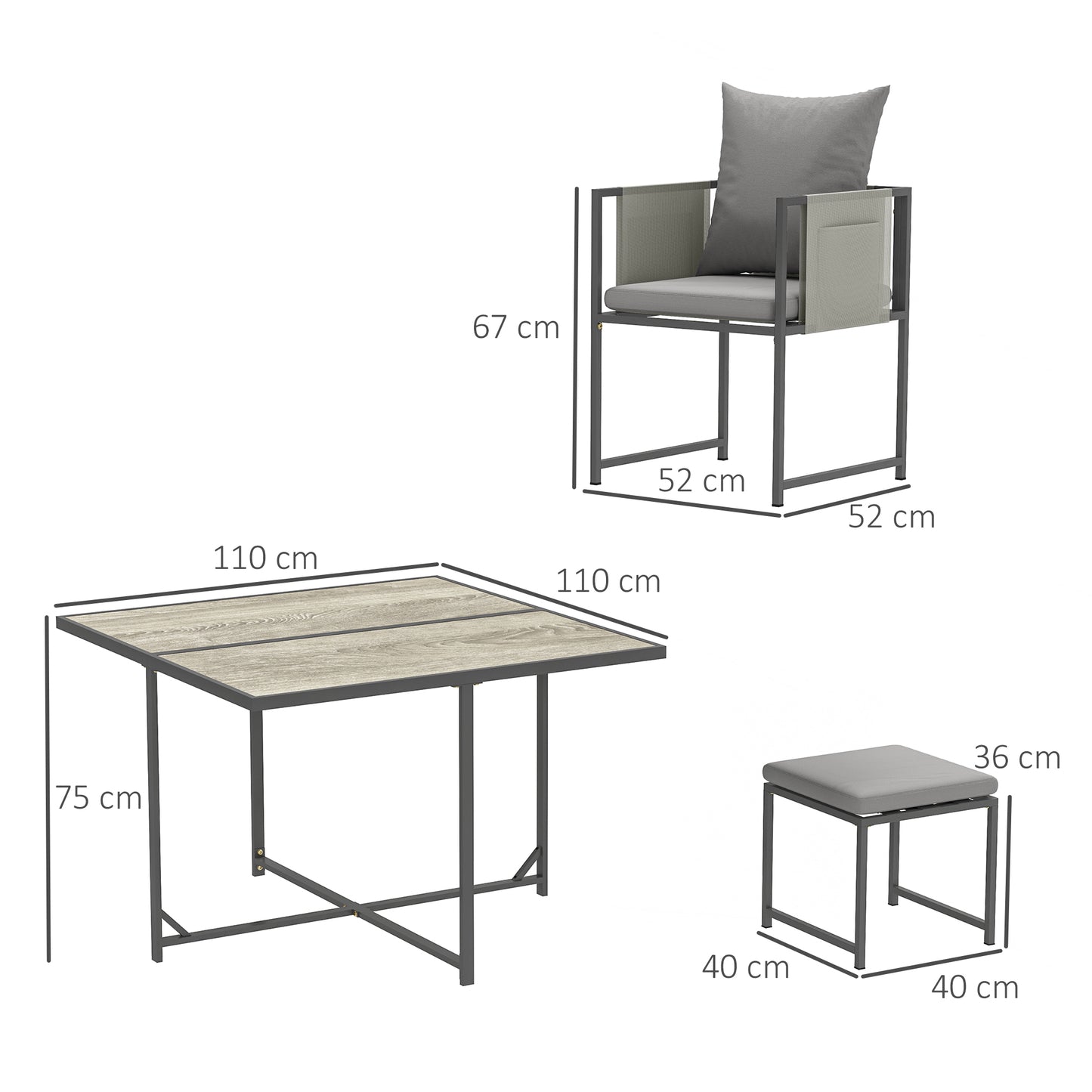 Nine-Piece Steel Frame Garden Dining Set - Grey
