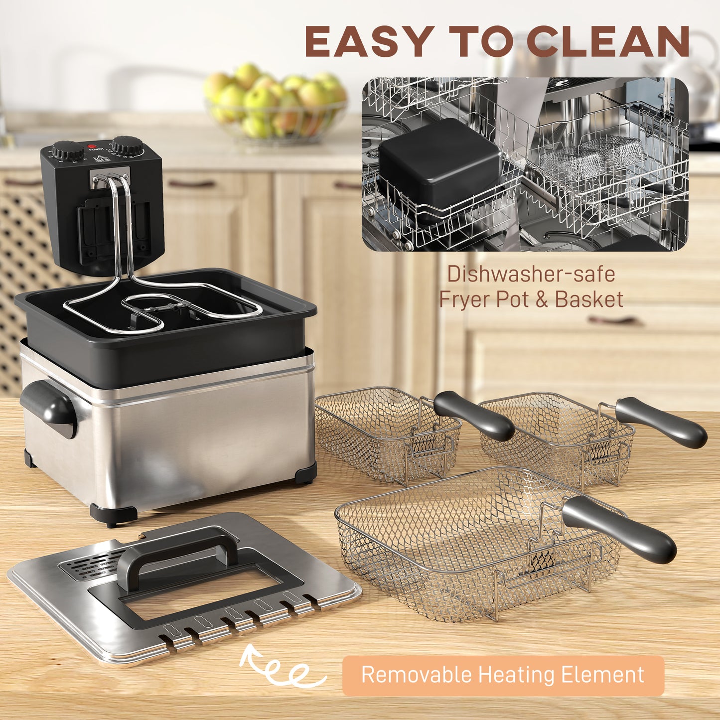 5 Litre Deep Fat Fryer Stainless Steel with Adjustable Temperature, 60min Timer, Removable Oil Basket