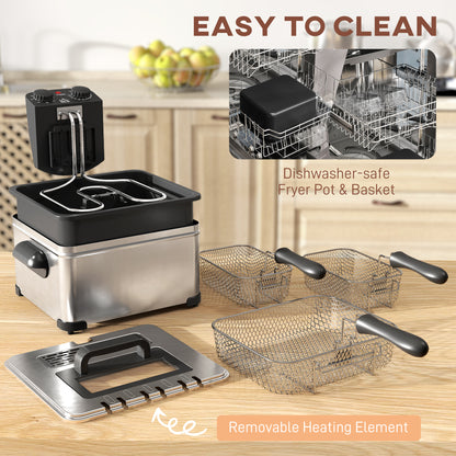 5 Litre Deep Fat Fryer Stainless Steel with Adjustable Temperature, 60min Timer, Removable Oil Basket