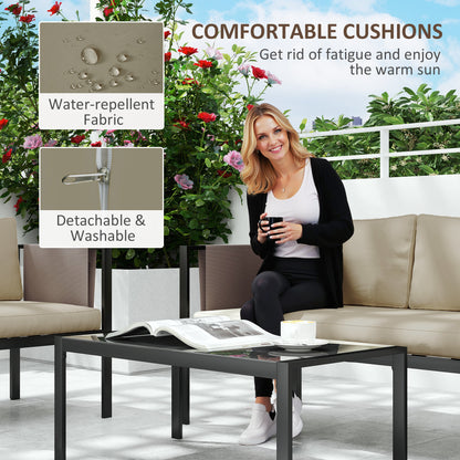 4 Piece Metal Garden Furniture Set with Tempered Glass Coffee Table, Texteline Pocket