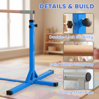 Height Adjustable Gymnastics Horizontal Bar for Kids, Children Junior Kip High Bar Fitness, Blue