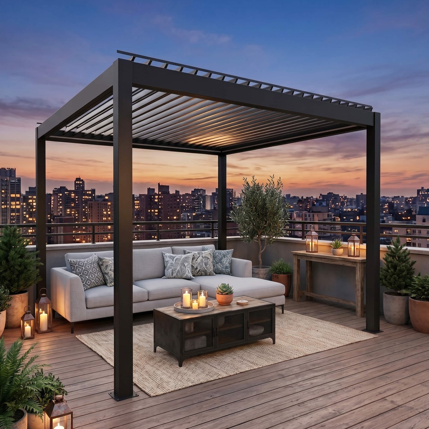 3 x 3(m) Electric Louvered Pergola with LED Lights, Aluminium Pergola Hardtop Gazebo with Remote