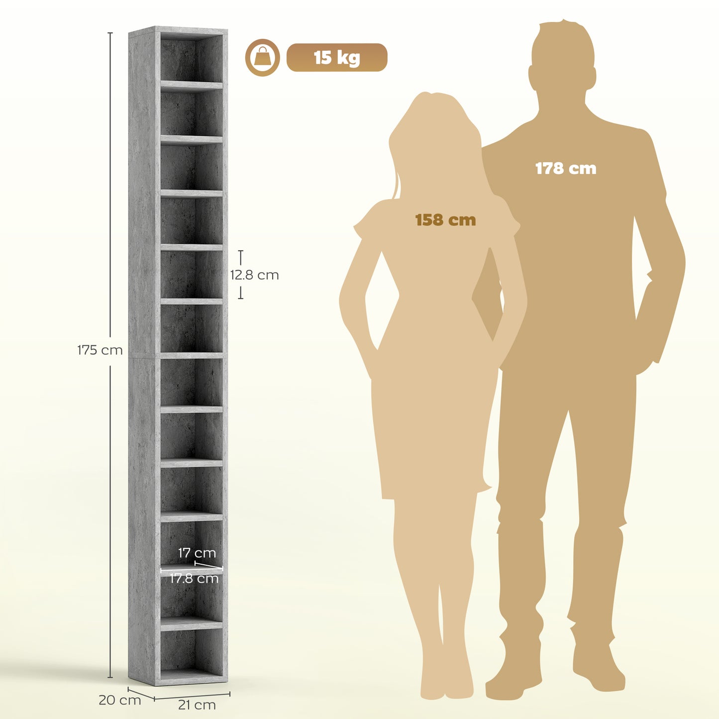 204 CD Tall Narrow Media Storage Tower - Cement Grey