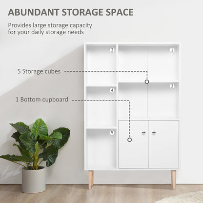 Sideboard Storage Cabinet Cupboard, Open Bookcase with 2 Doors 5 Compartments Wooden Modern Style for Living Room Bedroom Kit